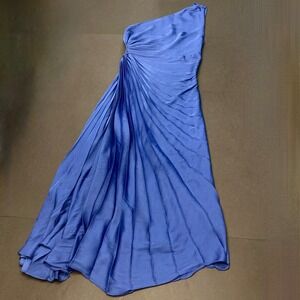 house of harlow blue pleated dress One Shoulder Very Pleated Dress House Of Harlow 1960 Blue One Shoulder Pleated Dress Satin M